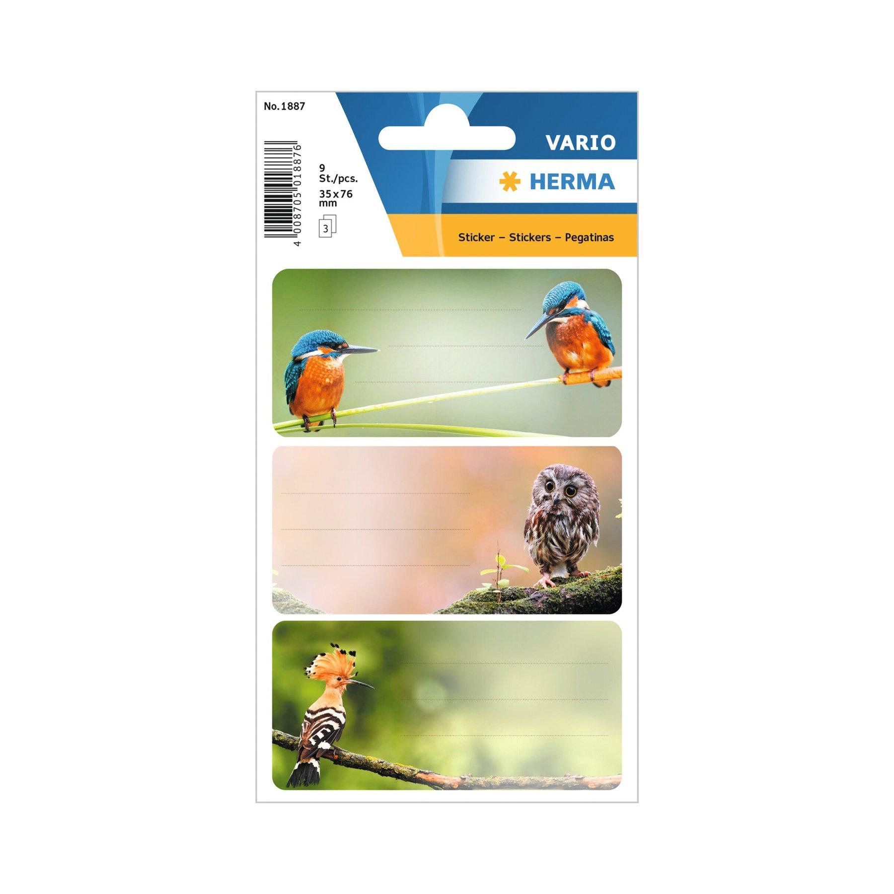 Herma Самозалепващи се етикети Птици, ученически, 9 броя
