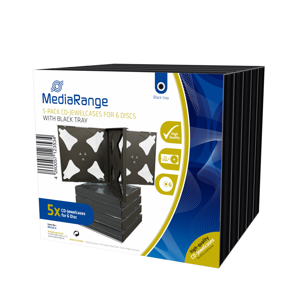 MediaRange CD Jewelcase for 6 discs 22mm Black Pack 5 (MRBOX34-6) | JAR Computers MediaRange CD Jewelcase for 6 discs 22mm Black Pack 5 (MRBOX34-6)