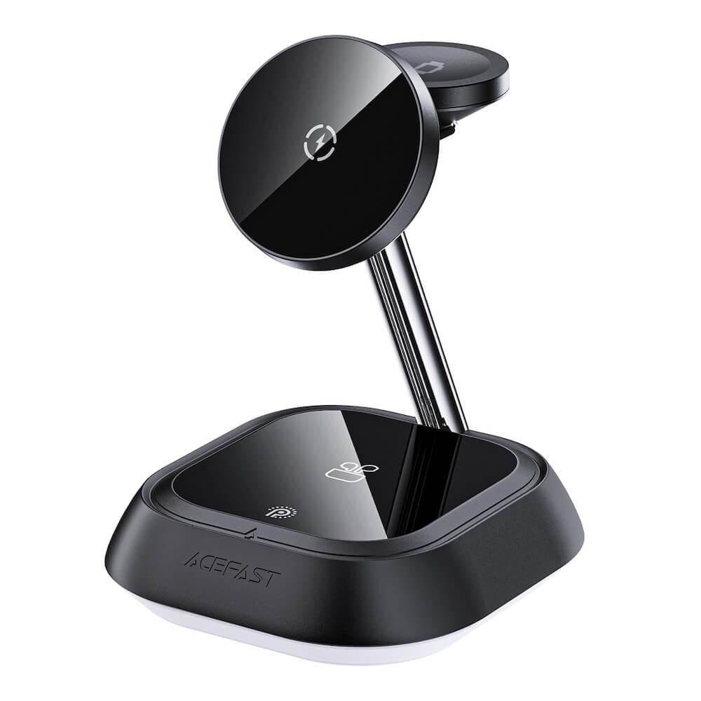 Тройна поставка (пад) за безжично зареждане за iPhone с Magsafe, Apple Watch и AirPods - Acefast 3-in-1 Inductive Wireless Charging Station 15W (черен) | JAR Computers Тройна поставка (пад) за безжично зареждане за iPhone с Magsafe, Apple Watch и AirPods - Acefast 3-in-1 Inductive Wireless Charging Station 15W (черен)