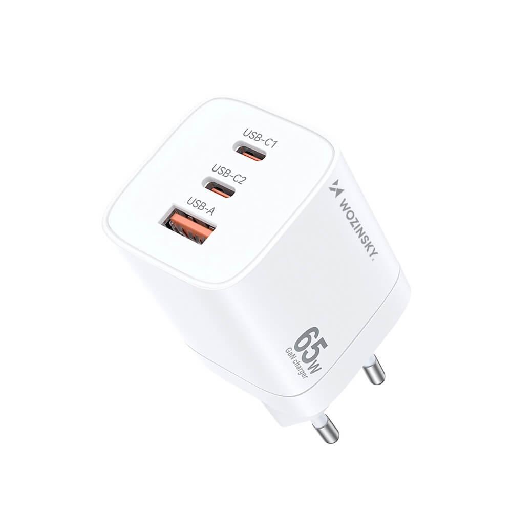 Захранване за ел. мрежа за лаптопи, смартфони и таблети с USB-A и 2xUSB-C изходи с технология за бързо зареждане - Wozinsky GaN Fast Wall Charger 65W PD (бял) | JAR Computers Захранване за ел. мрежа за лаптопи, смартфони и таблети с USB-A и 2xUSB-C изходи с технология за бързо зареждане - Wozinsky GaN Fast Wall Charger 65W PD (бял)