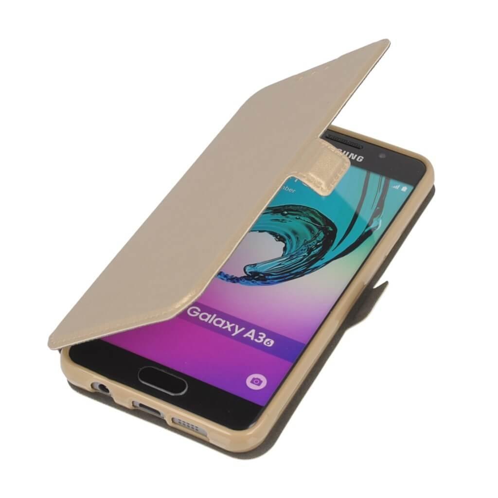 Кожен калъф, тип портфейл и поставка за Samsung Galaxy A3 (2016) - Wallet Flip Case (златист) | JAR Computers Кожен калъф, тип портфейл и поставка за Samsung Galaxy A3 (2016) - Wallet Flip Case (златист)
