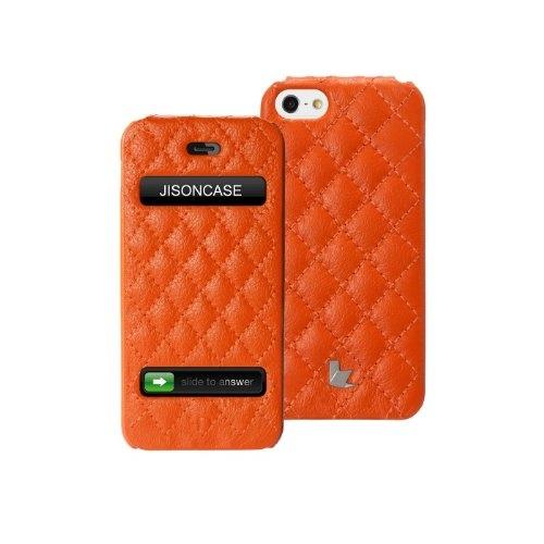 Кожен калъф тип портфейл за iPhone 5, iPhone 5S, iPhone SE - Jison Quilted Folio Case (оранжев) | JAR Computers Кожен калъф тип портфейл за iPhone 5, iPhone 5S, iPhone SE - Jison Quilted Folio Case (оранжев)